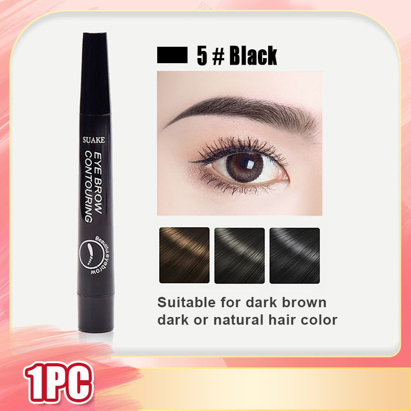 5 Colors Eyebrow Tattoo Pen 4 Points Fork Tip Liquid Brow Pencil Long Lasting Waterproof Stencil Eyebrow Stamp Shaping Kit