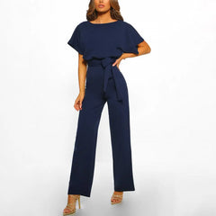 Elegant Ladies Jumpsuit Business Style Playsuit Round Neck Women Solid Color Straight Leg Romper  Slim