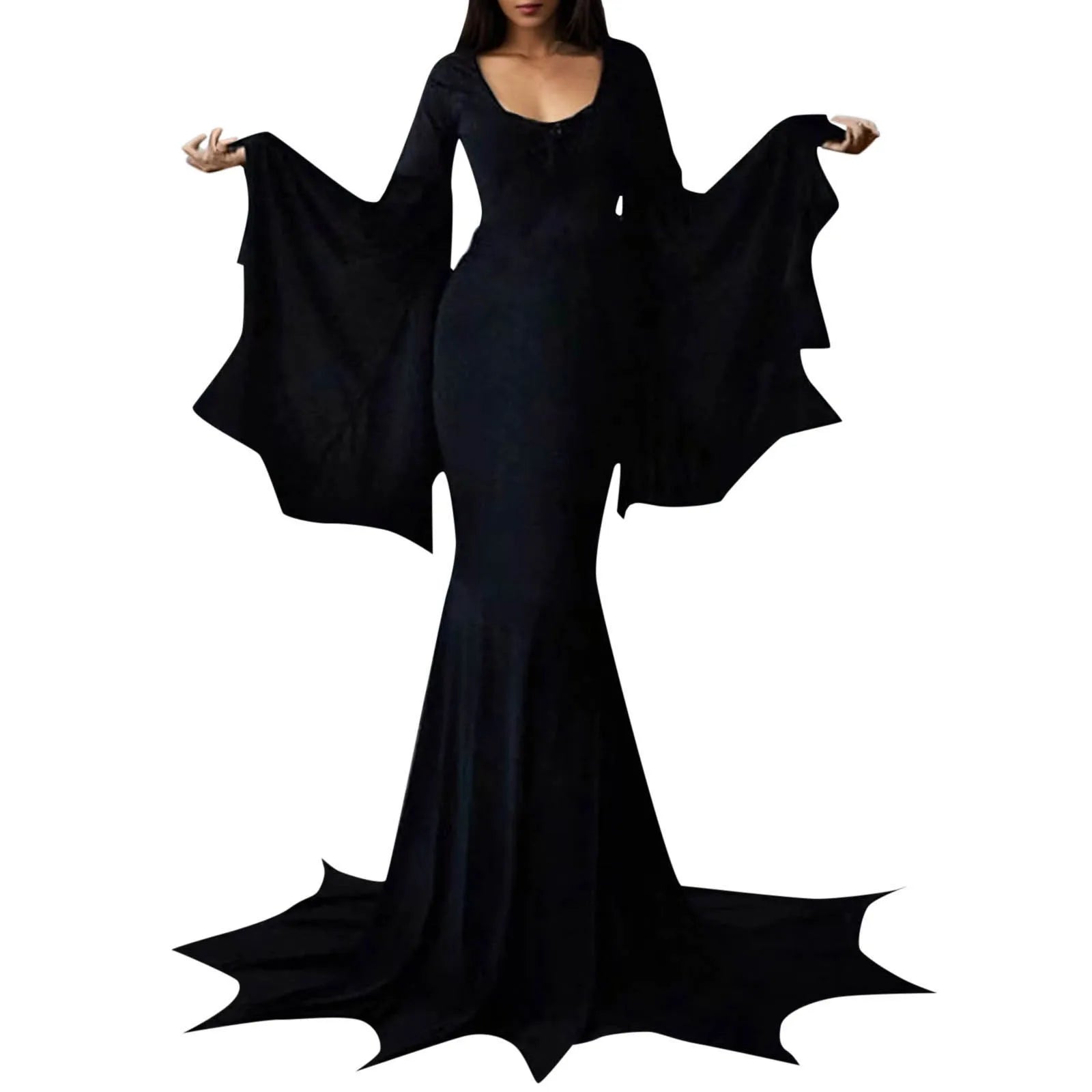 Witchy Costume Floor Dress Women Halloween Witch Dark Outfit Gothic Gown Robe Horror For Adult Halloween Carnival Party Dress