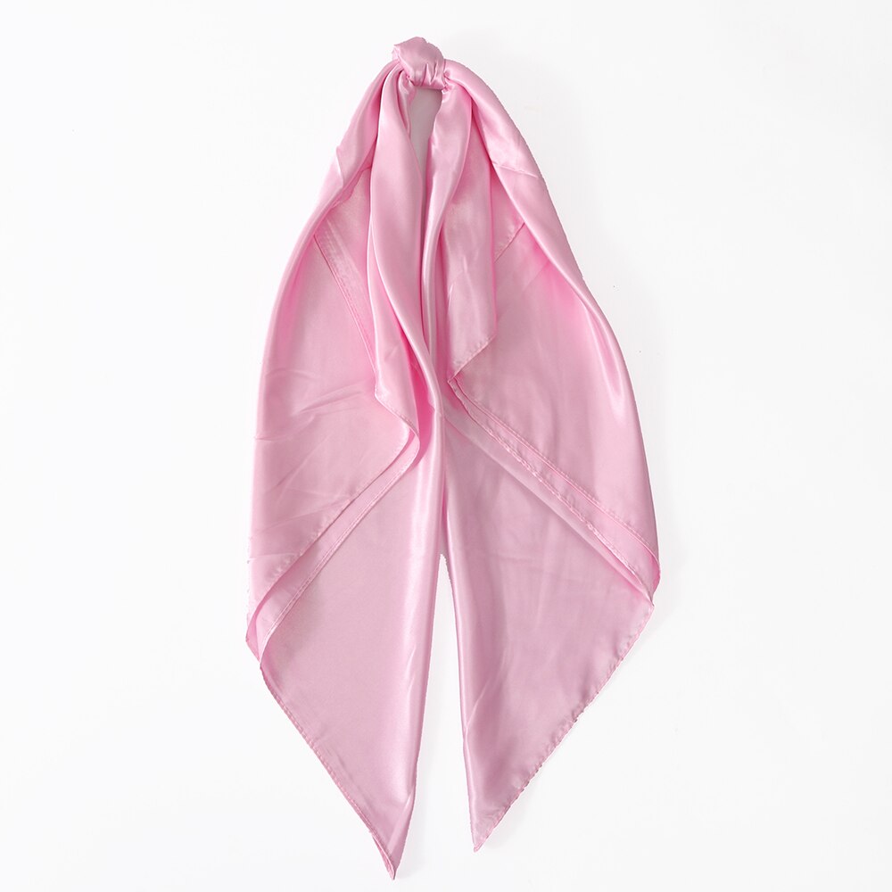 Solid Color Head Scarf Blcak Square 90*90 Silk Foulard Satin Bandana Cheveux Neckerchief Hijab Accessoires For Woman Hair Scarf