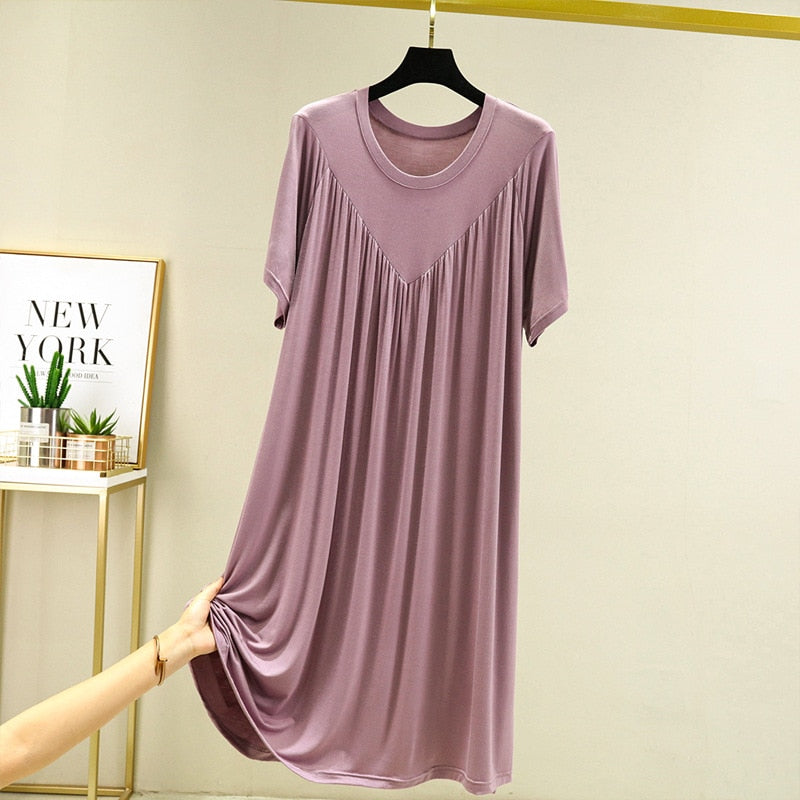 Summer Nightgowns Women Large Size Loose Long Casual Homewear Sleepwear Dresses Female Short Sleeve Modal Nightdress Women 130KG