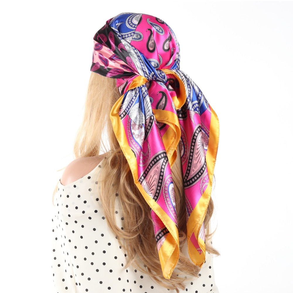 Silk Scarf Scarftop Headwraps For Women Vintage Four Seasons Hair Scarve 90*90cm Hijab Foulard Iuxe Bandana Femme Headscarf