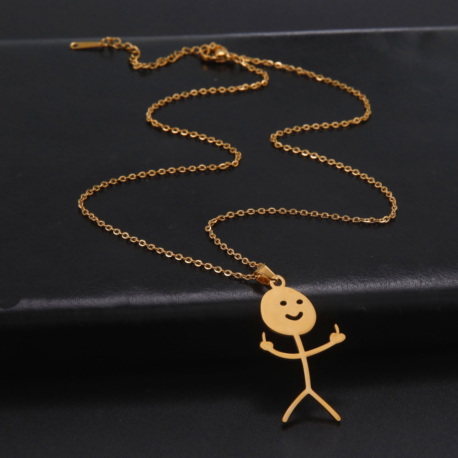 Fashion Hip Hop Fxck You Funny Doodle Pendant Necklace For Man Woman Stickman Middle Finger Rock Punk Necklace Party