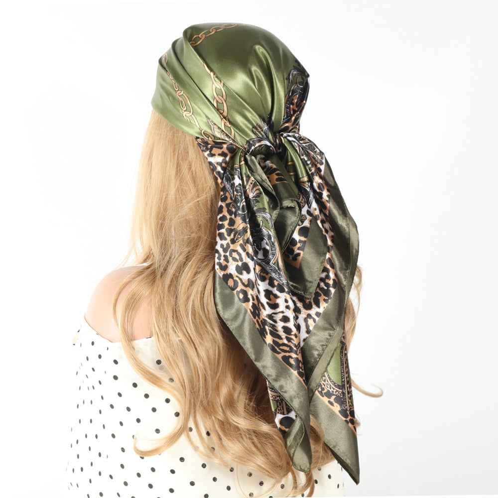 Silk Scarf Scarftop Headwraps For Women Vintage Four Seasons Hair Scarve 90*90cm Hijab Foulard Iuxe Bandana Femme Headscarf