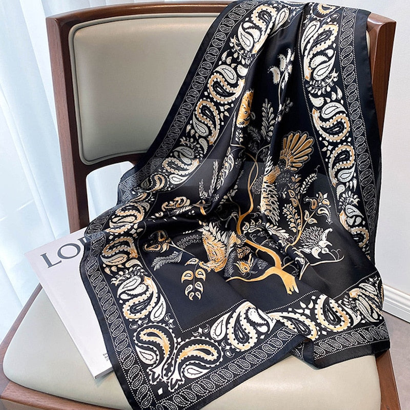 New 70*70cm Silk Satin Hair Scarf Women Handkerchief Printed Female Square Head Bandana Small Neck Muffler Hijab Lady Girl