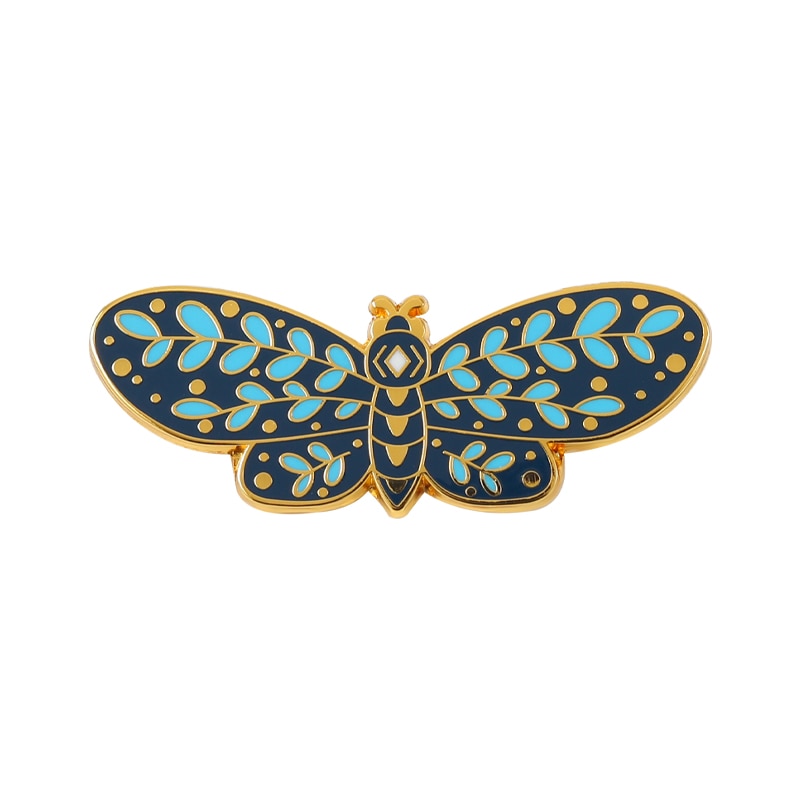 Butterflys Moth Hard Enamel Pins Custom Lily of the Valley Vine Brooches Lapel Badge Black Insect Plant Jewelry Gift for Friends