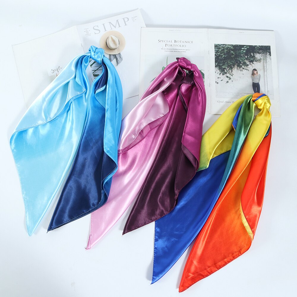 Solid Color Head Scarf Blcak Square 90*90 Silk Foulard Satin Bandana Cheveux Neckerchief Hijab Accessoires For Woman Hair Scarf