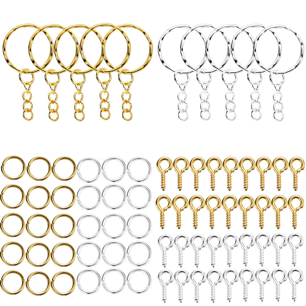 110/220Pcs Keychain Open Jump Rings Eye Pins Jewelry Making Accessories Kits for DIY Epoxy Resin Key Chain Key Ring Pendants