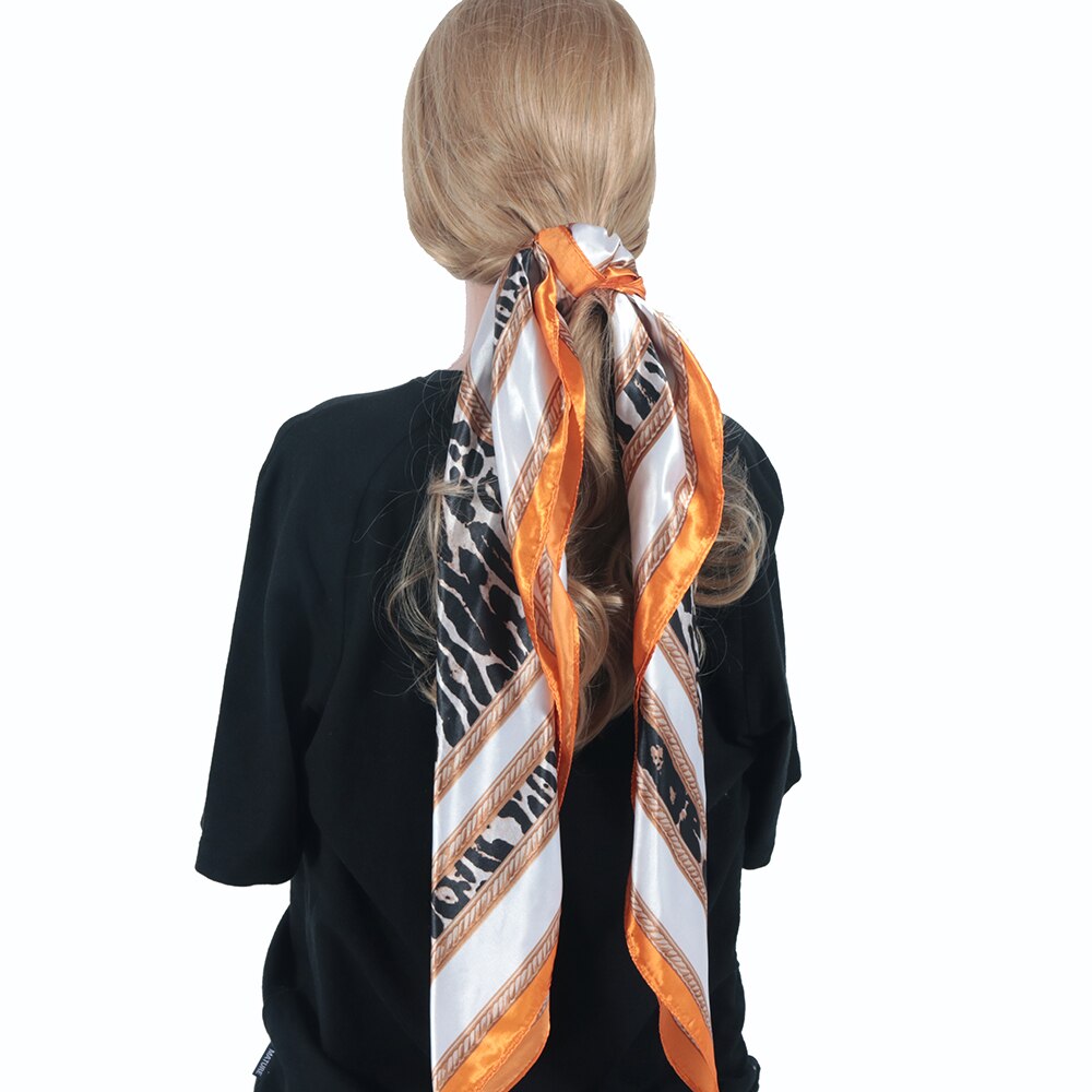 Solid Color Head Scarf Blcak Square 90*90 Silk Foulard Satin Bandana Cheveux Neckerchief Hijab Accessoires For Woman Hair Scarf