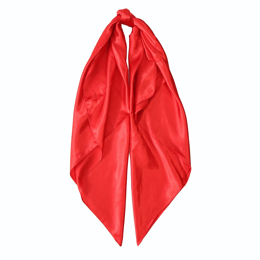 Solid Color Head Scarf Blcak Square 90*90 Silk Foulard Satin Bandana Cheveux Neckerchief Hijab Accessoires For Woman Hair Scarf