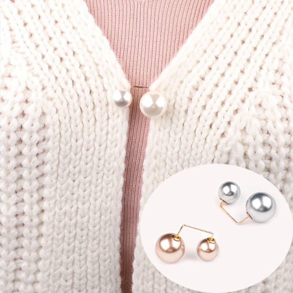 3Pcs/set Women Fashion Tightening Waistband Pin Double Pearl Brooches Metal Lapel Pin Brooch Pins Sweater Shirt Cardigan Brooch