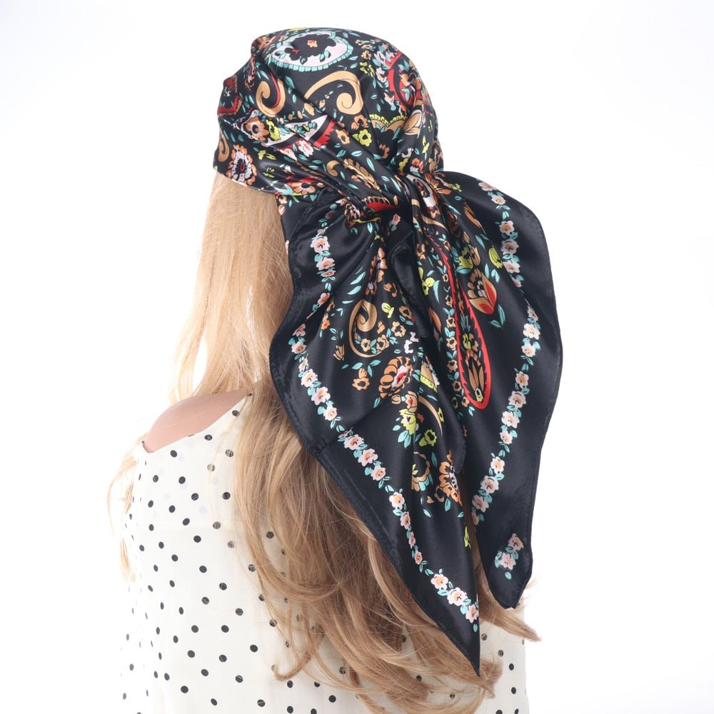 Silk Scarf Scarftop Headwraps For Women Vintage Four Seasons Hair Scarve 90*90cm Hijab Foulard Iuxe Bandana Femme Headscarf