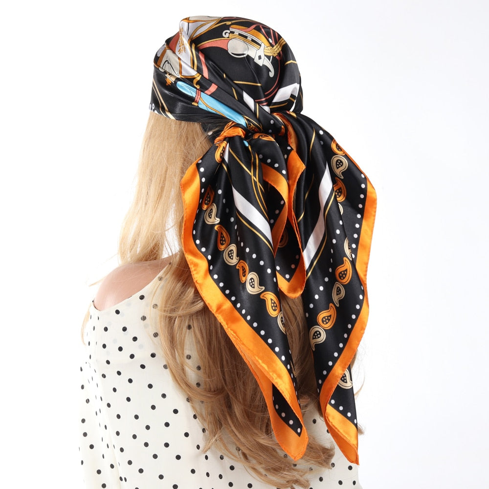Silk Scarf Scarftop Headwraps For Women Vintage Four Seasons Hair Scarve 90*90cm Hijab Foulard Iuxe Bandana Femme Headscarf