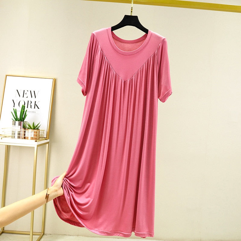 Summer Nightgowns Women Large Size Loose Long Casual Homewear Sleepwear Dresses Female Short Sleeve Modal Nightdress Women 130KG