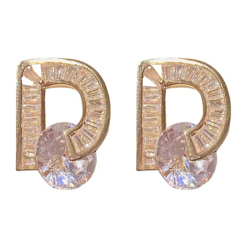 New Design Fashion Jewelry Luxury Shiny AAA Zircon Letter D Earrings Elegant Women&#39;s Prom Party Accessories