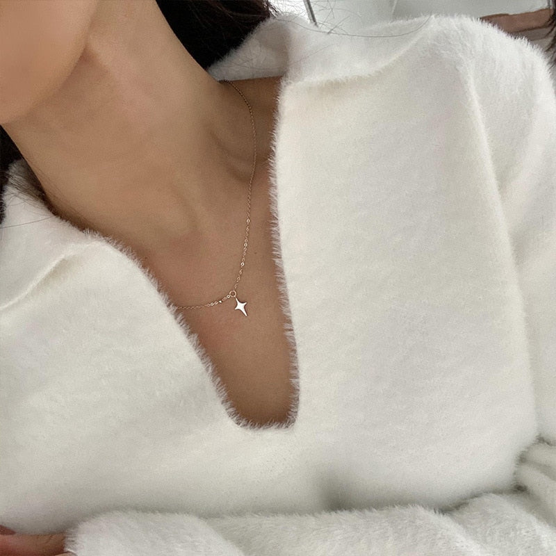 2023 Exquisite Bling Silver Color Tassel Star Moon Necklace For Women Clavicle Chain Woman Jewelry Birthday Gift Accessories