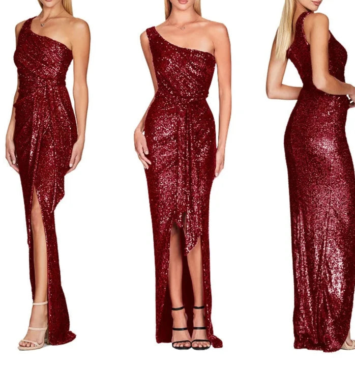 Plus Size Sequin Asymmetrical Party Dress Luxury Dinner Prom Evening Dresses Cocktail Welcome Dresses Elegant Pretty Women Dress