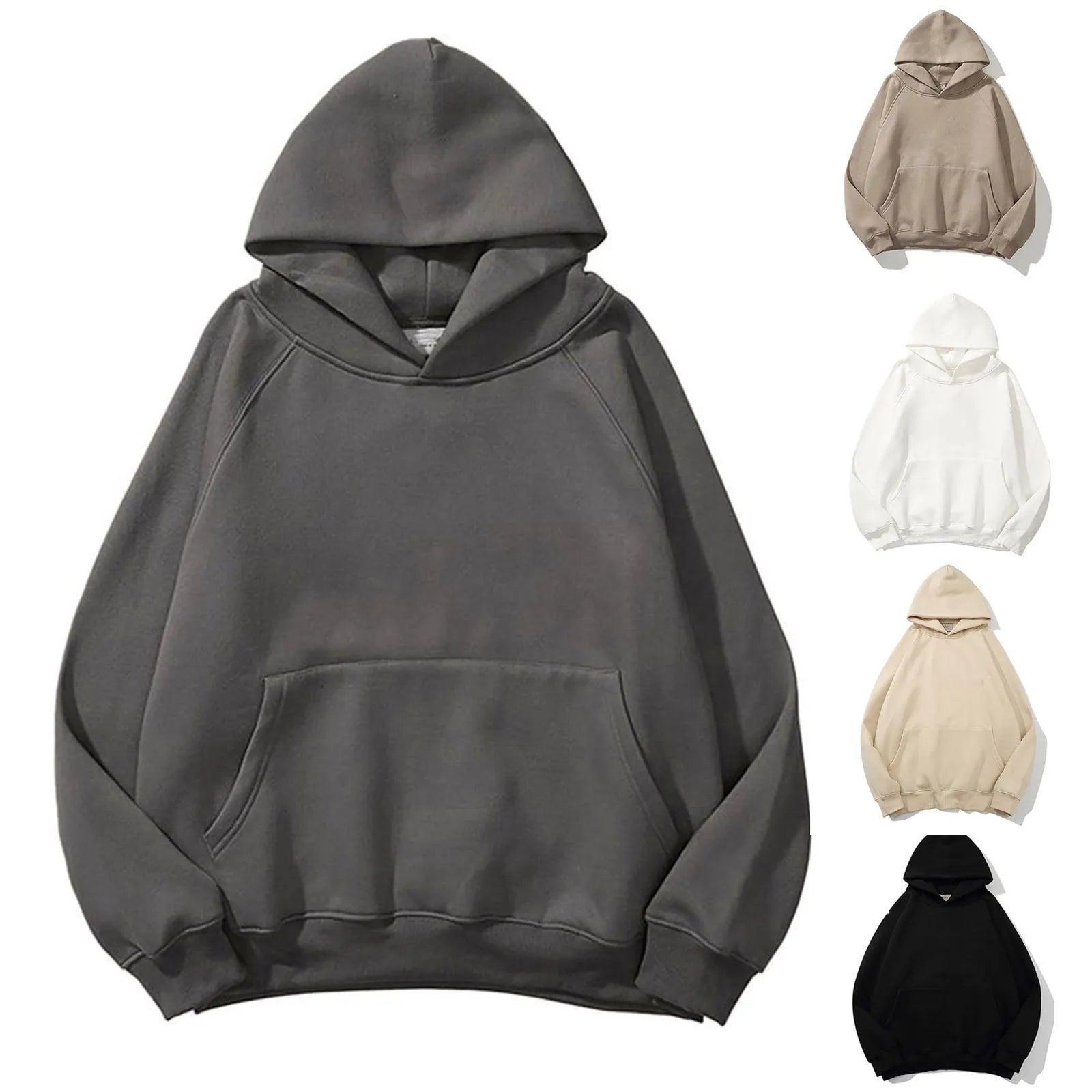 2024 New Streetwear Hoodie Solid Color Basic Fleece Loose Black Hoodie Long Sleeve Pocket Sweatshirt For Women Hoodies