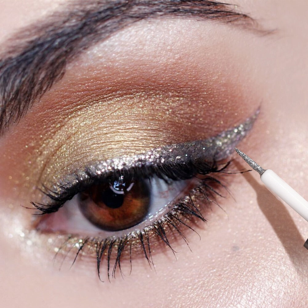 Shiny Silver Eyeliner Eyeshadow Waterproof Diamond Rose Gold Color Glitter Sequins Eyeliner Eye Shadow Makeup Beauty Cosmetics