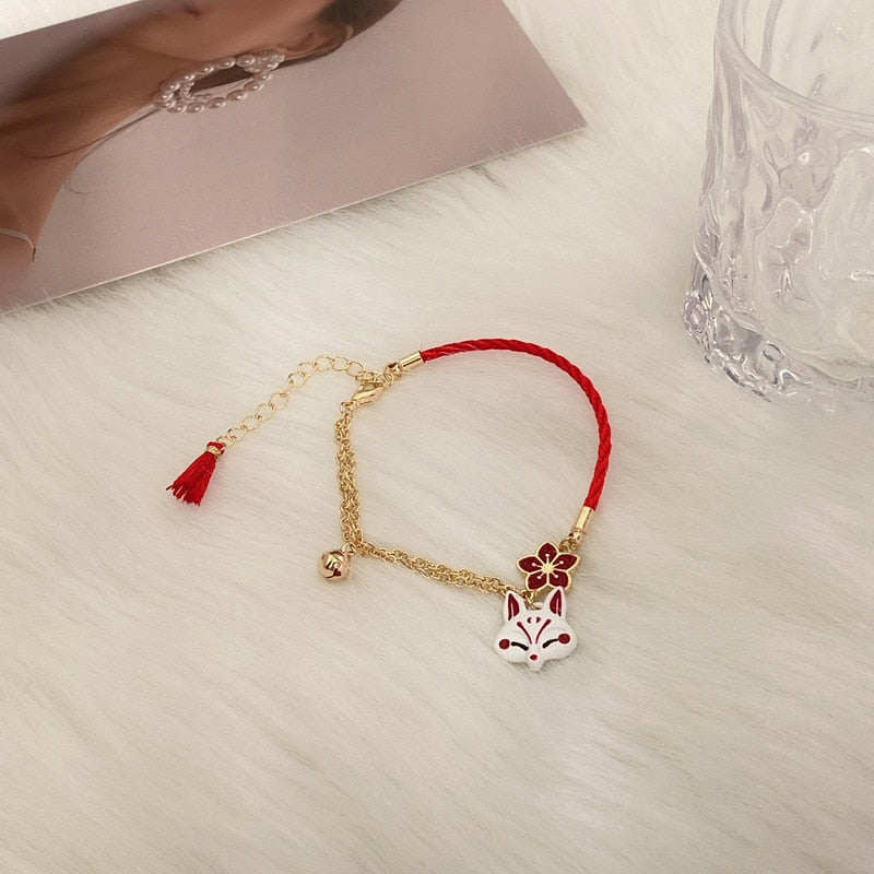 2023 New Fashion Flower Cartoon Animal Bracelet for Women Cute Fox Vintage Jewelry Lucky Bell Gifts for Family Lovers H4919