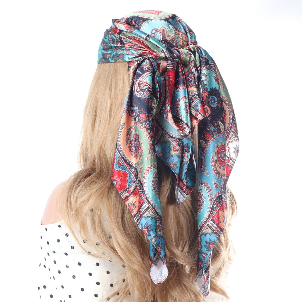 Silk Scarf Scarftop Headwraps For Women Vintage Four Seasons Hair Scarve 90*90cm Hijab Foulard Iuxe Bandana Femme Headscarf