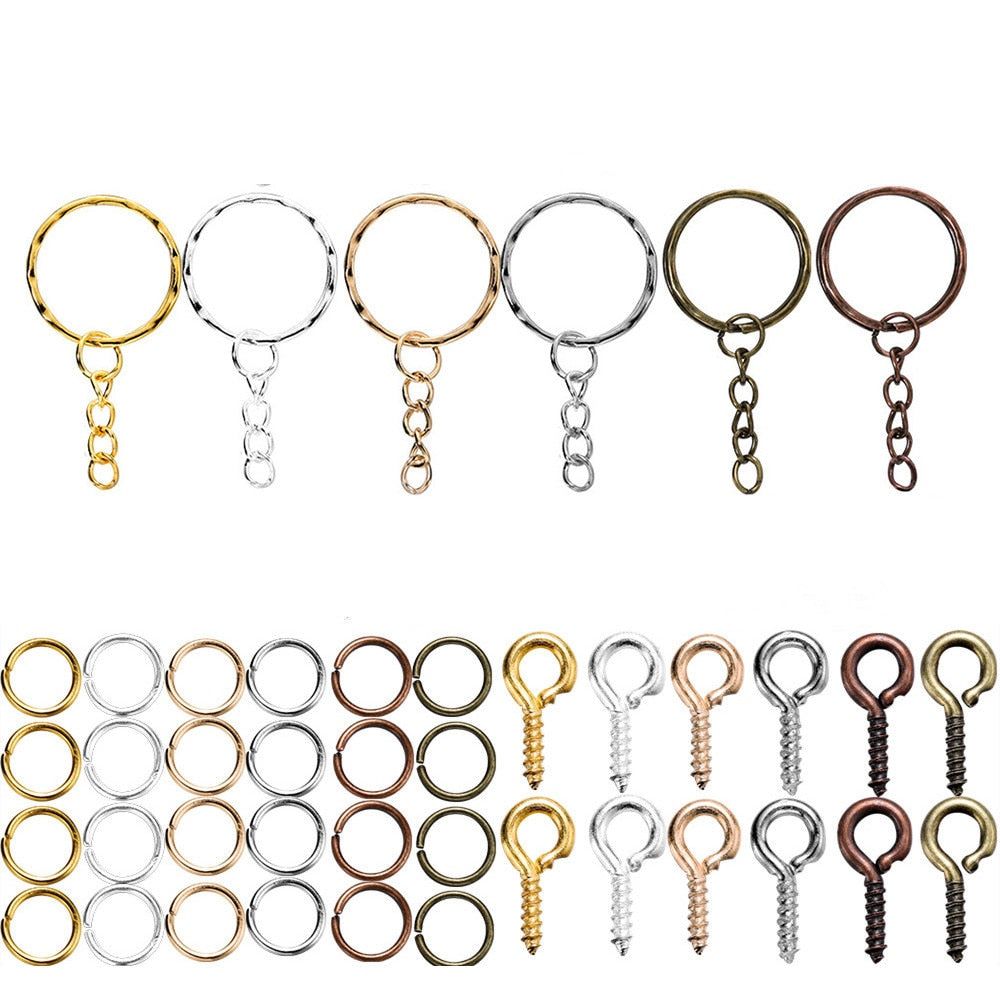 110/220Pcs Keychain Open Jump Rings Eye Pins Jewelry Making Accessories Kits for DIY Epoxy Resin Key Chain Key Ring Pendants