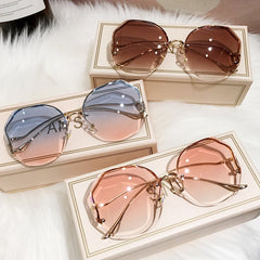 2023 Luxury Round Gradient Sunglasses Women Metal Curved Temples Eyewear Ocean Rimless Fashion Sun Glasses Ladies UV400