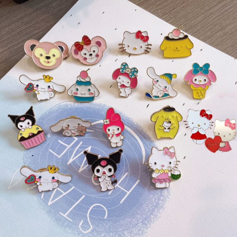 Sanrio Hello Kitty Cinnamon My Melody Lapel Pins for Backpack Anime Brooches Collar Jeans Jacket Fashion Jewelry Accessories