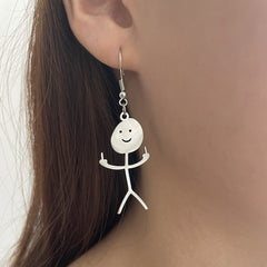 Steel Fuxk You Doodle Earrings For Woman Trend Punk Middle Finger Stickman Hip Hop Dangle Earrings Cool 2023 New Jewely