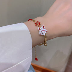 2023 New Fashion Flower Cartoon Animal Bracelet for Women Cute Fox Vintage Jewelry Lucky Bell Gifts for Family Lovers H4919