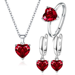 925 Sterling Silver Jewelry Sets For Women Heart Zircon Ring Earrings Necklace Wedding Bridal Elegant
